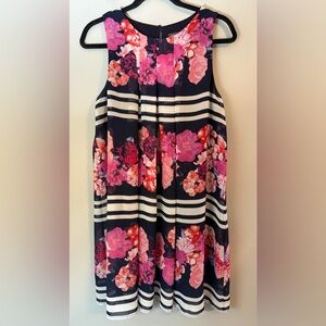 Vince Camuto Women's Sleeveless Striped Floral Pleated Shift Dress Size Large